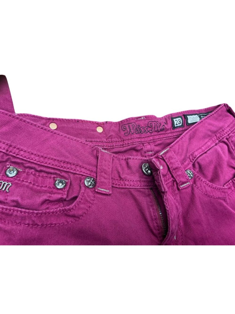Miss Me Pink Embellished Flap Pocket Skinny Jeans Women’s SizE 28 - Picture 4 of 5
